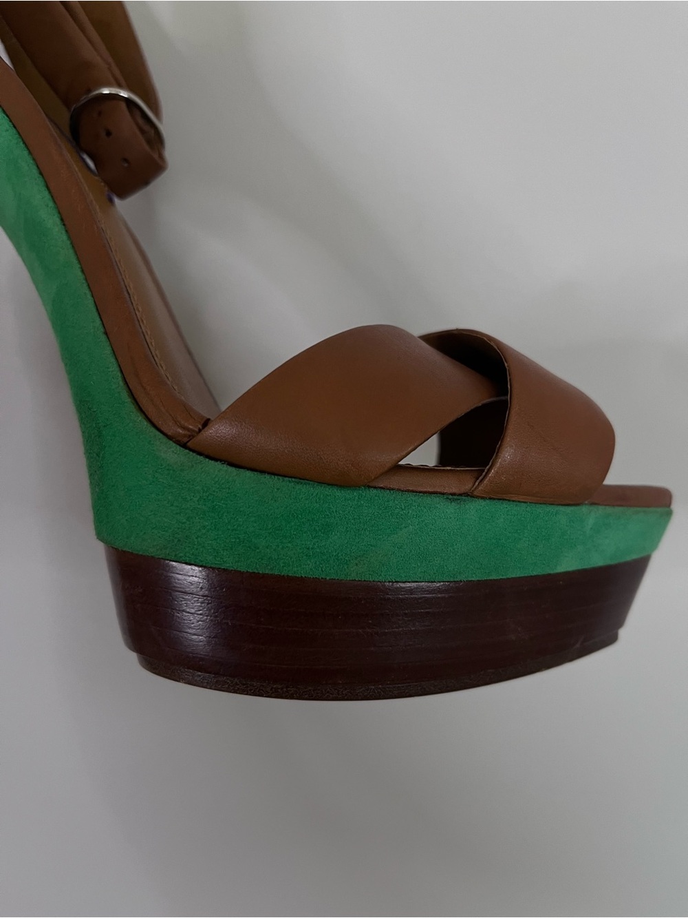 Ralph Lauren Purple Label Rosas Sample Platform Heels Green Suede Leather 9.5 - Picture 12 of 14